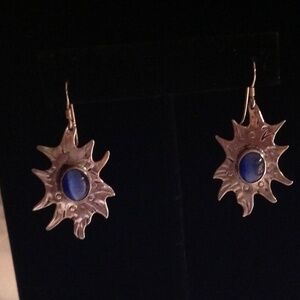 Artisan made sterline silver Lapis drop earrings.